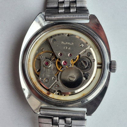 Vintage Original HMT Kohinoor Hand Winding 17 Jewels White Face Jubilee Bracelet Date Men's Wrist Watch I48