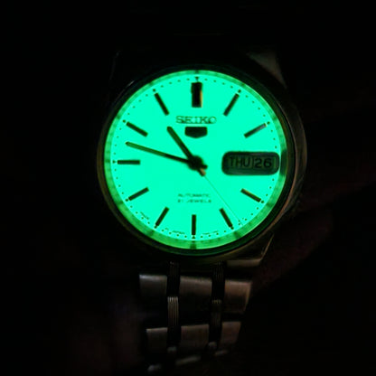 Vintage Original Seiko 5 Automatic 7S26-02L0 Lume Face 21 Jewels With Exhibition Back Day-Date Japanese Men's Wrist Watch I48