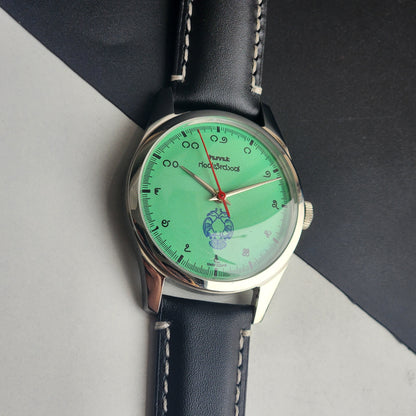 Vintage MOD HMT Gandaberunda Hand Winding 17 Jewels Tiffany Blue Face Black Band Men's Wrist Watch B41