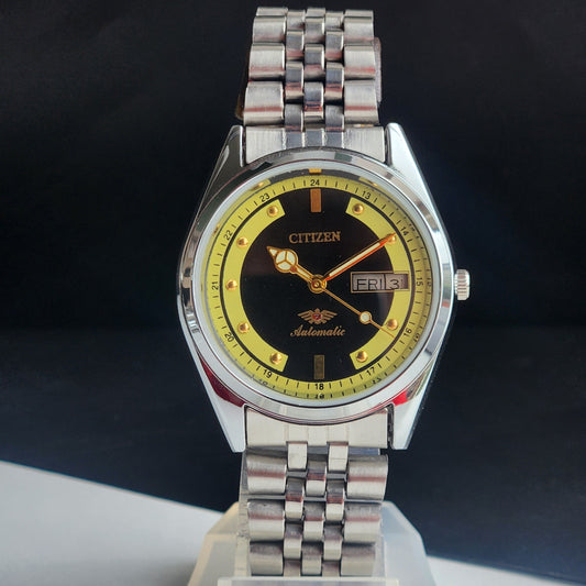 Vintage Mod Citizen 8200 Automatic 21 Jewels Black Face Day-Date Jubilee Bracelet I79