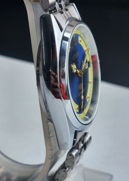Vintage Mod Citizen 8200 Automatic 21 Jewels Blue Face Day-Date Jubilee Bracelet I80