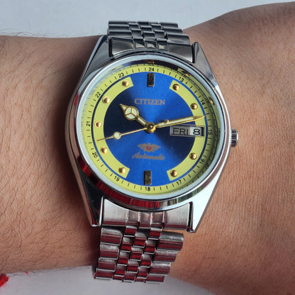 Vintage Mod Citizen 8200 Automatic 21 Jewels Blue Face Day-Date Jubilee Bracelet I80
