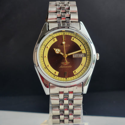 Vintage Mod Citizen 8200 Automatic 21 Jewels Brown Face Day-Date Jubilee Bracelet I81