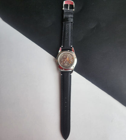 Vintage MOD HMT Janata Tamil Hand Winding 17 Jewels Sea Green Face 35mm Silver Case With Black Leather Strap Men's Wrist Watch I82