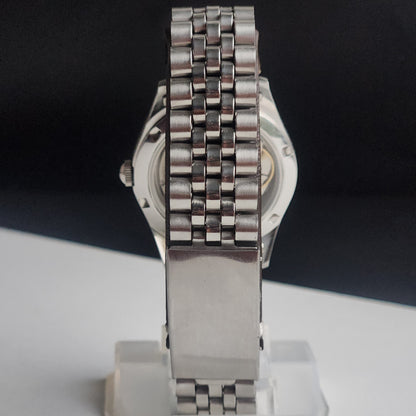 Vintage MOD HMT Janata Tamil Hand Winding 17 Jewels Peach Face 35mm Silver Case With Bracelet Men's Wrist Watch I84