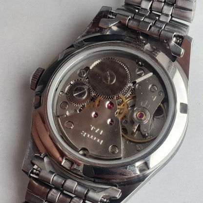 Vintage MOD HMT Janata Tamil Hand Winding 17 Jewels Peach Face 35mm Silver Case With Bracelet Men's Wrist Watch I84