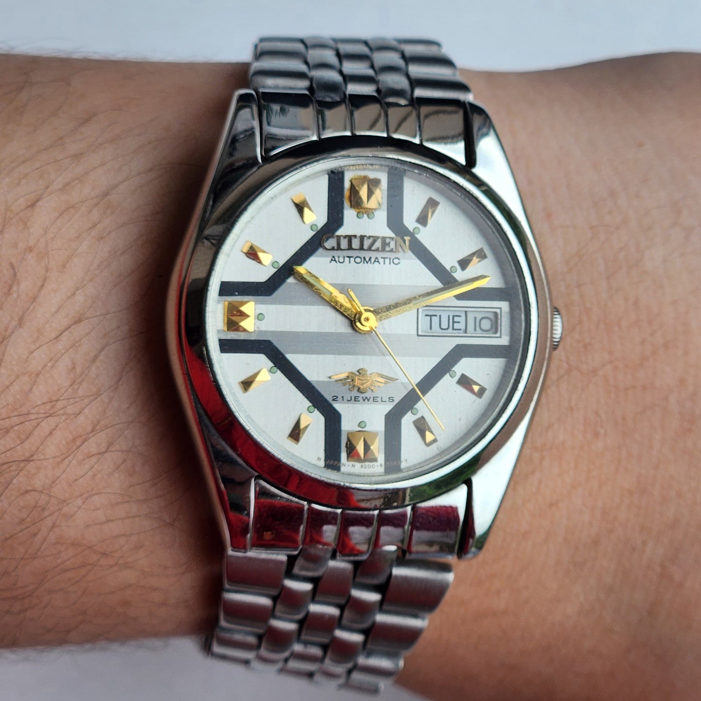 Vintage 1978 Original Citizen Automatic 8200 Grey Face 21 Jewels Day-Date Japanese Men's Wrist Watch IN07