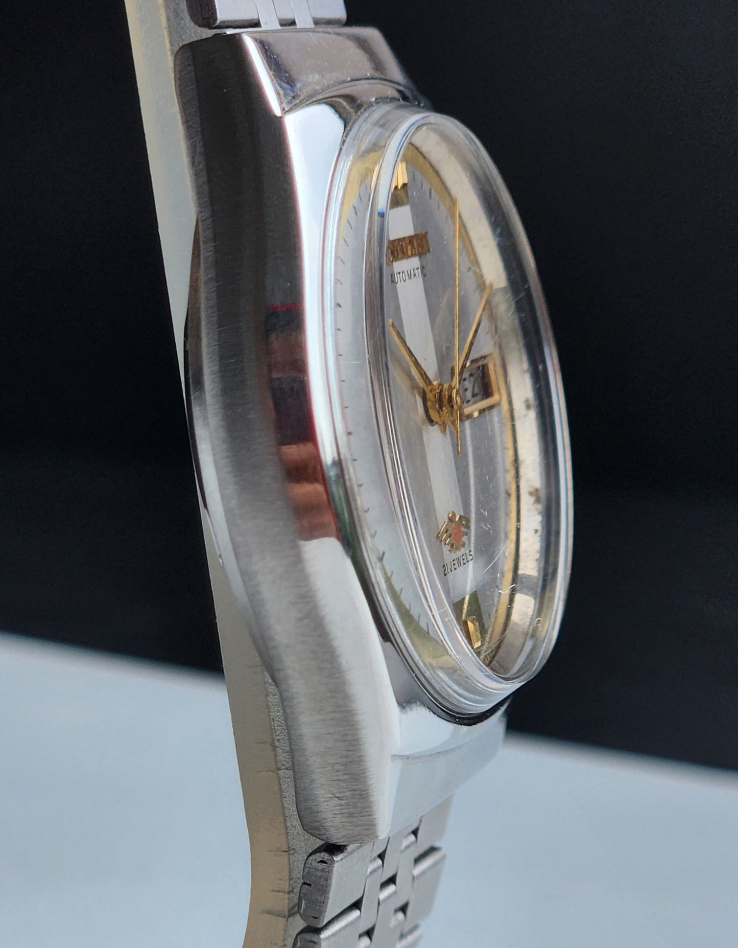 Vintage 1974 Original Citizen Automatic 8200 Silver Face 21 Jewels Day-Date Japanese Men's Wrist Watch IN08