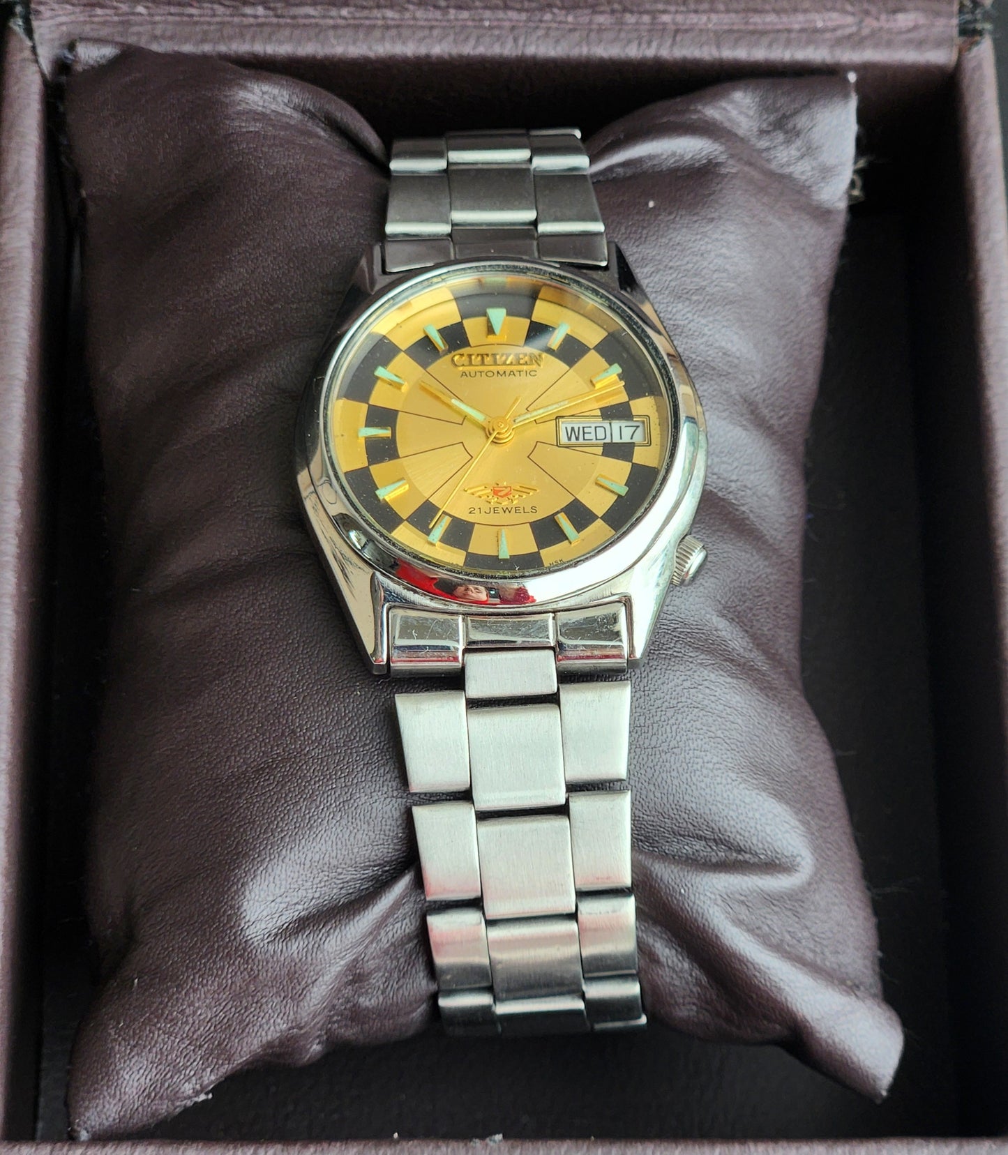Vintage 1980 Original Citizen Automatic 8200 Golden Face 21 Jewels Day-Date Japanese Men's Wrist Watch IN17