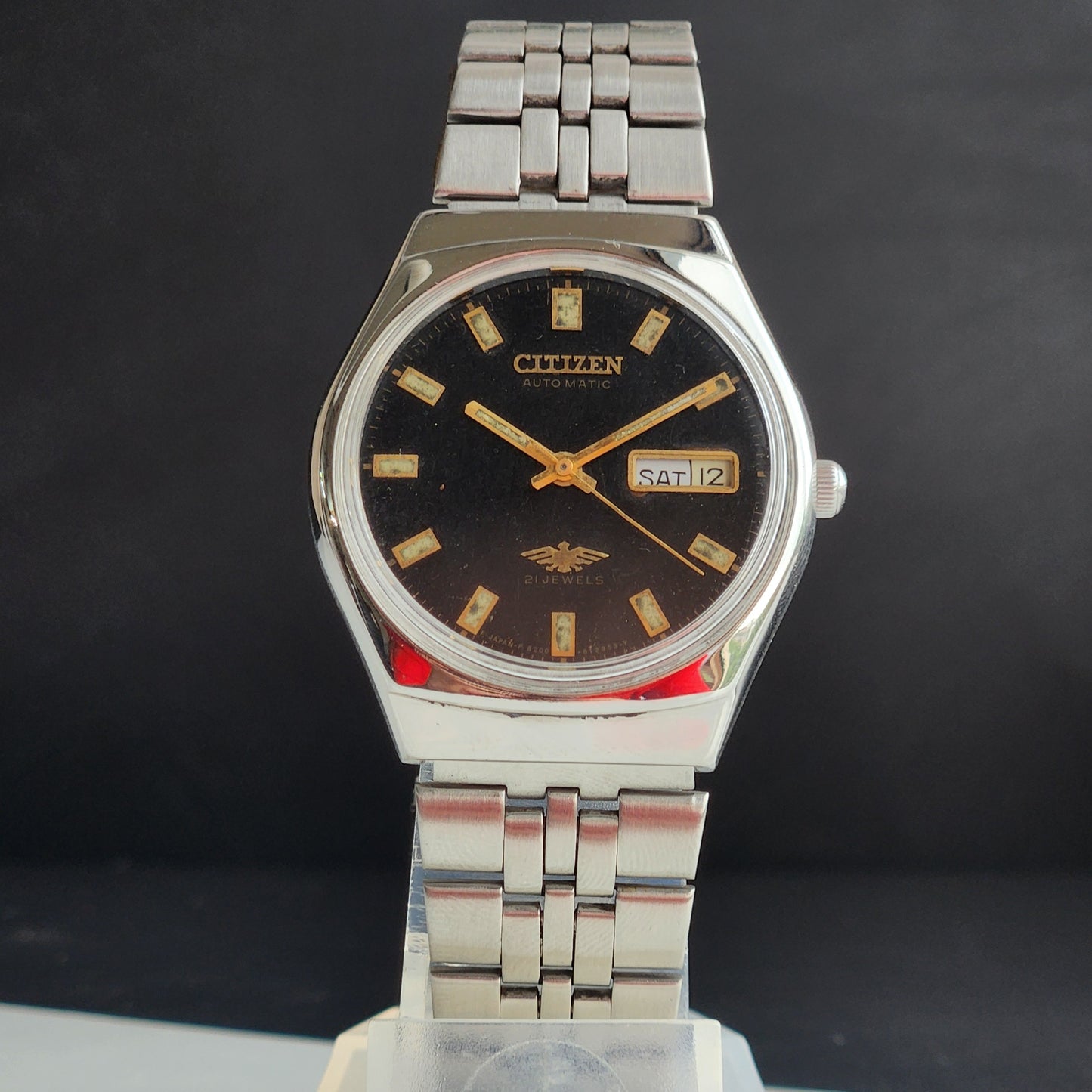 Vintage 1977 Original Citizen Automatic 8200 Black Face 21 Jewels Day-Date Japanese Men's Wrist Watch IN19
