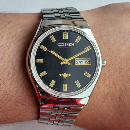 Vintage 1977 Original Citizen Automatic 8200 Black Face 21 Jewels Day-Date Japanese Men's Wrist Watch IN19