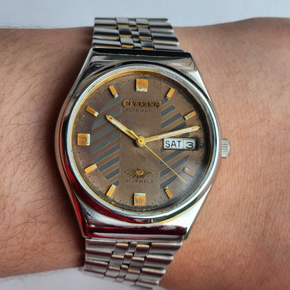 Vintage 1979 Original Citizen Automatic 8200 Brown Face 21 Jewels Day-Date Japanese Men's Wrist Watch IN24
