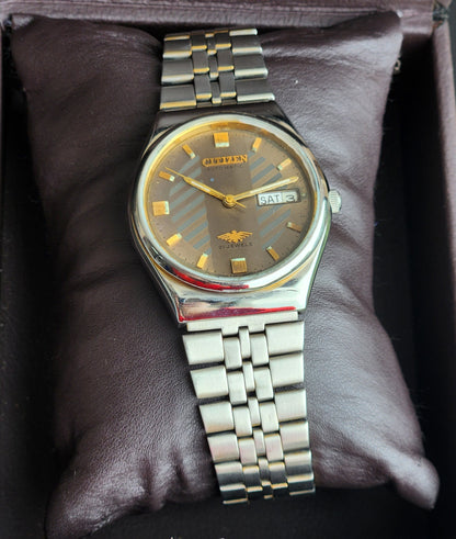 Vintage 1979 Original Citizen Automatic 8200 Brown Face 21 Jewels Day-Date Japanese Men's Wrist Watch IN24