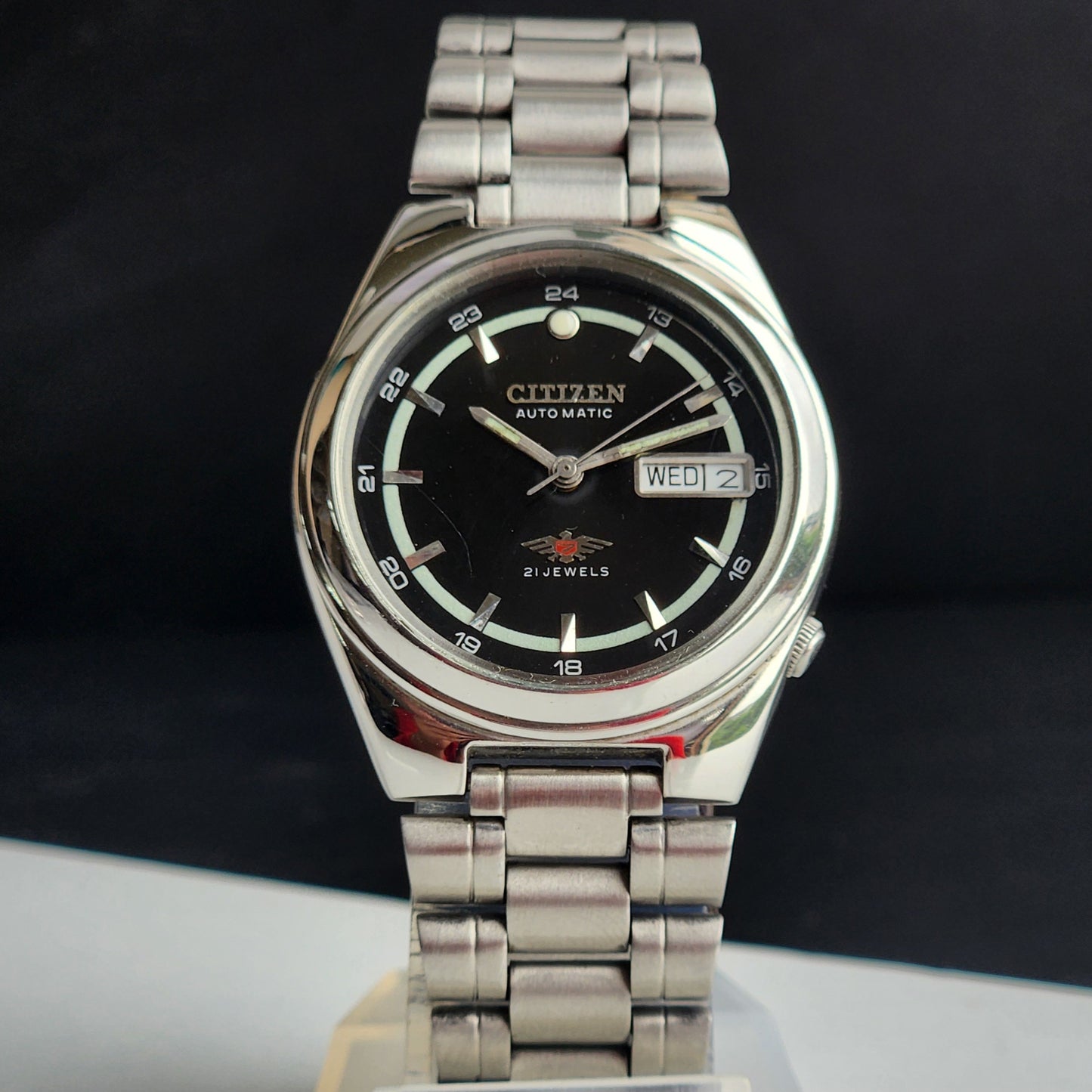 Vintage 1976 Original Citizen Automatic 8200 Black Face 21 Jewels Day-Date Japanese Men's Wrist Watch IN27