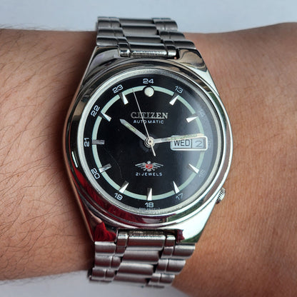 Vintage 1976 Original Citizen Automatic 8200 Black Face 21 Jewels Day-Date Japanese Men's Wrist Watch IN27