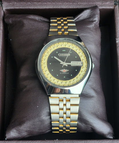 Vintage Original Citizen Automatic 8200 Black Face 21 Jewels With Exhibition Back Day-Date Japanese Men's Wrist Watch IN31