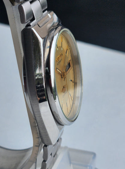 Vintage Original Citizen Automatic 8200 Golden Face 21 Jewels With Exhibition Back Day-Date Japanese Men's Wrist Watch IN33