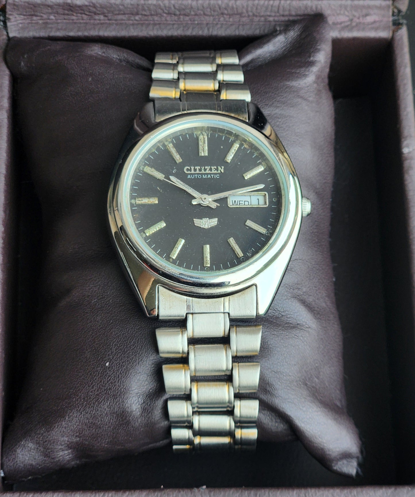 Vintage Original Citizen Automatic 8200 Black Face 21 Jewels With Exhibition Back Day-Date Japanese Men's Wrist Watch IN37