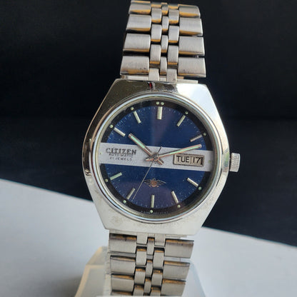 Vintage Original Citizen Automatic 8200 Blue Face 21 Jewels With Exhibition Back Day-Date Japanese Men's Wrist Watch IN38