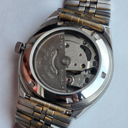 Vintage Original Citizen Automatic 8200 Blue Face 21 Jewels With Exhibition Back Day-Date Japanese Men's Wrist Watch IN38