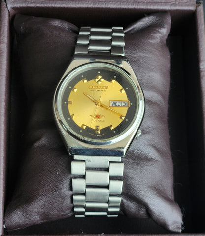 Vintage Original Citizen Automatic 8200 Golden Face 21 Jewels With Exhibition Back Day-Date Japanese Men's Wrist Watch IN40