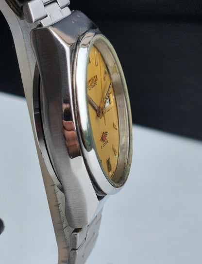 Vintage Original Citizen Automatic 8200 Golden Face 21 Jewels With Exhibition Back Day-Date Japanese Men's Wrist Watch IN42