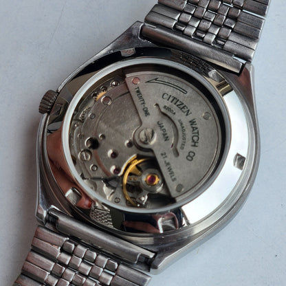 Vintage Original Citizen Automatic 8200 Black Face 21 Jewels With Exhibition Back Day-Date Japanese Men's Wrist Watch IN44