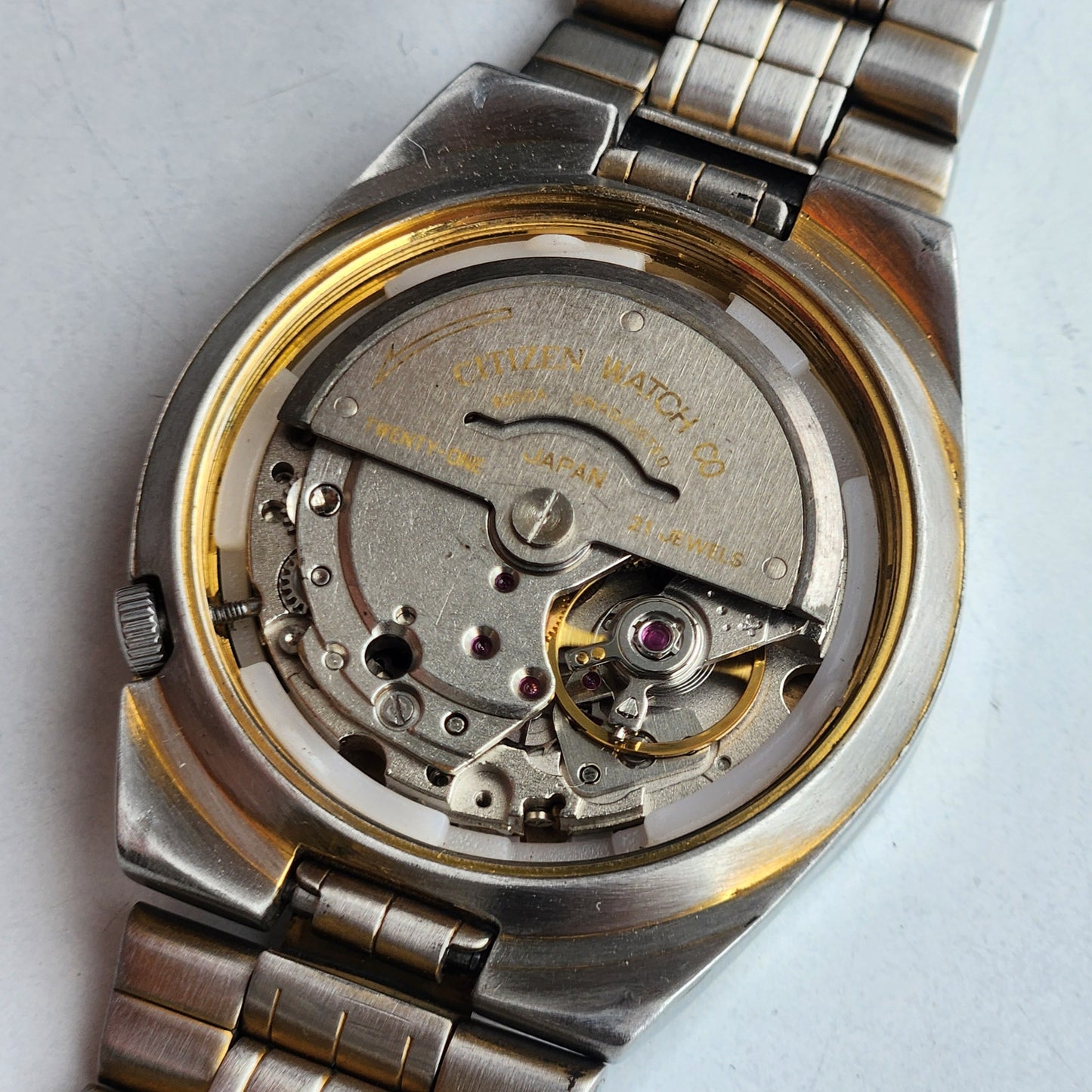 Vintage Original Citizen Automatic 8200 Golden Face 21 Jewels With Exhibition Back Day-Date Japanese Men's Wrist Watch IN45