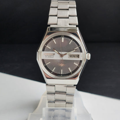 Vintage Original Citizen Automatic 8200 Grey Face 21 Jewels With Exhibition Back Day-Date Japanese Men's Wrist Watch IN46