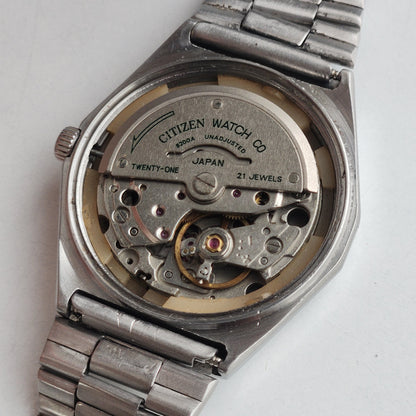 Vintage Original Citizen Automatic 8200 Grey Face 21 Jewels With Exhibition Back Day-Date Japanese Men's Wrist Watch IN46