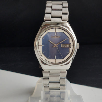 Vintage Original Citizen Automatic 8200 Blue Face 21 Jewels With Exhibition Back Day-Date Japanese Men's Wrist Watch IN47