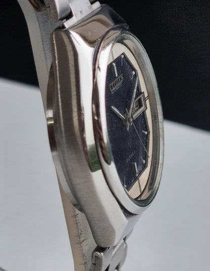 Vintage Original Citizen Automatic 8200 Blue Face 21 Jewels With Exhibition Back Day-Date Japanese Men's Wrist Watch IN47