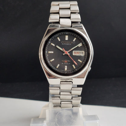 Vintage Original Citizen Automatic 8200 Black Face 21 Jewels With Exhibition Back Day-Date Japanese Men's Wrist Watch IN49
