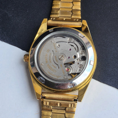 Vintage MOD Citizen Black Face Automatic 21 Jewels Cal. 8200 35MM Fix Bezel Gold Plated Men's Wrist Watch I89