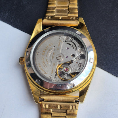 Vintage MOD Citizen Black Face Automatic 21 Jewels Cal. 8200 35MM Fix Bezel Gold Plated Men's Wrist Watch I89
