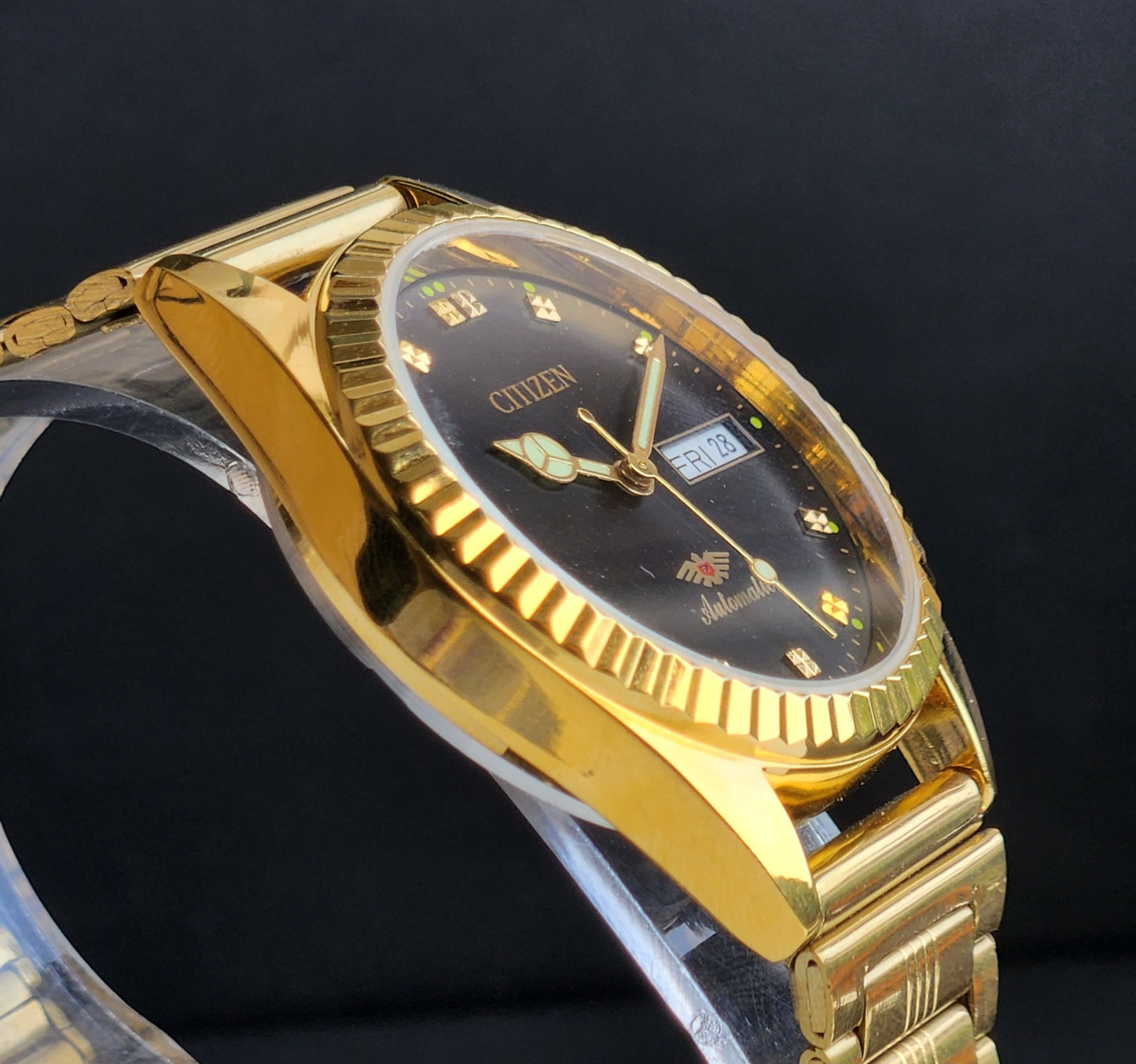 Vintage MOD Citizen Black Face Automatic 21 Jewels Cal. 8200 35MM Fix Bezel Gold Plated Men's Wrist Watch I94