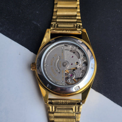 Vintage MOD Citizen Black Face Automatic 21 Jewels Cal. 8200 35MM Fix Bezel Gold Plated Men's Wrist Watch I94