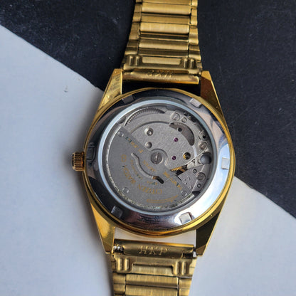 Vintage MOD Citizen Black Face Automatic 21 Jewels Cal. 8200 35MM Fix Bezel Gold Plated Men's Wrist Watch I94