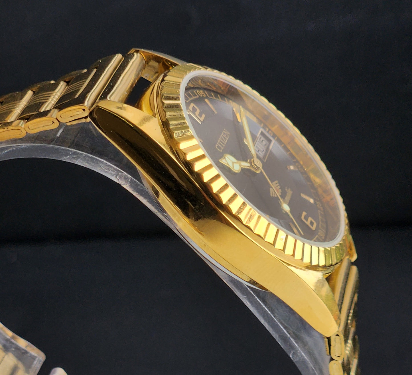 Vintage MOD Citizen Black Face Automatic 21 Jewels Cal. 8200 35MM Fix Bezel Gold Plated Men's Wrist Watch I96