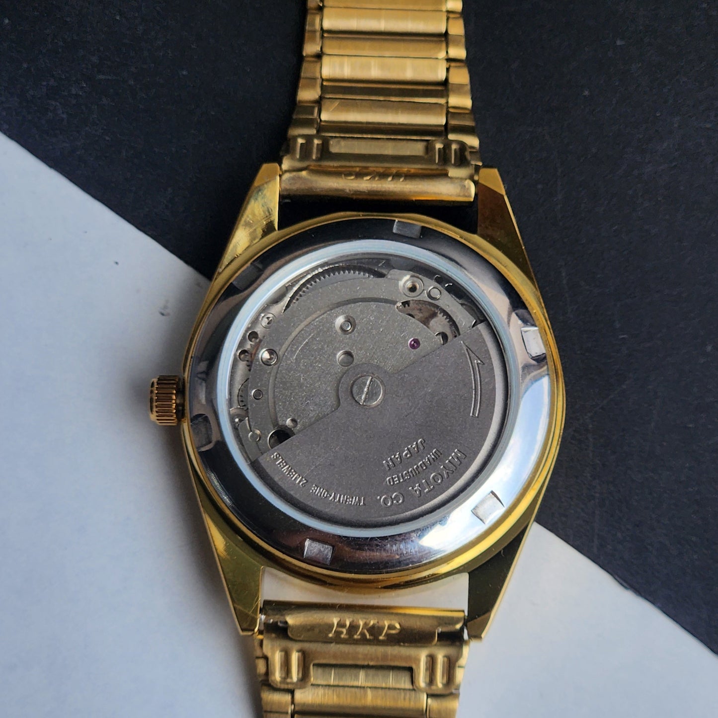 Vintage MOD Citizen Black Face Automatic 21 Jewels Cal. 8200 35MM Fix Bezel Gold Plated Men's Wrist Watch I96