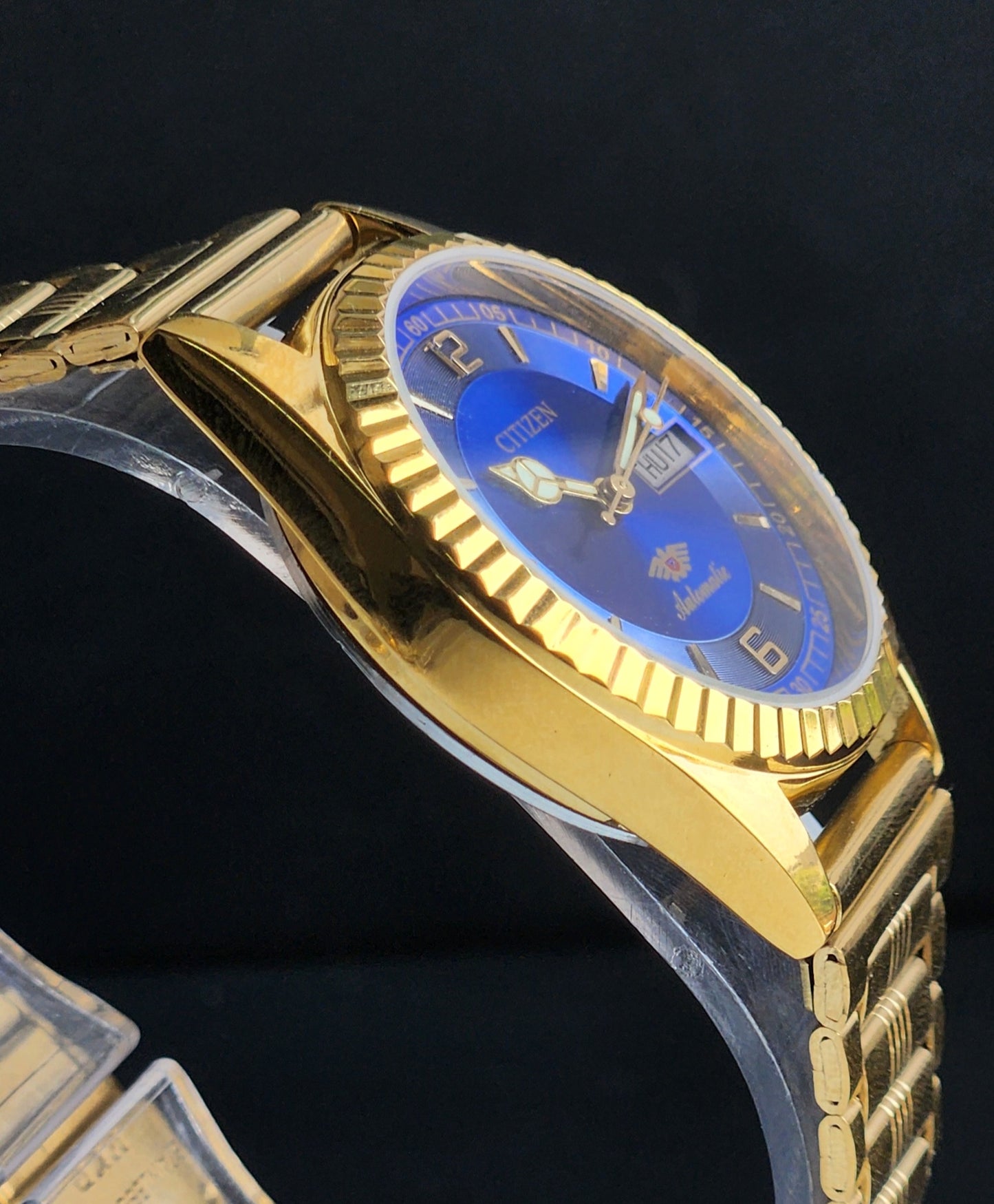 Vintage MOD Citizen Blue Face Automatic 21 Jewels Cal. 8200 35MM Fix Bezel Gold Plated Men's Wrist Watch I97