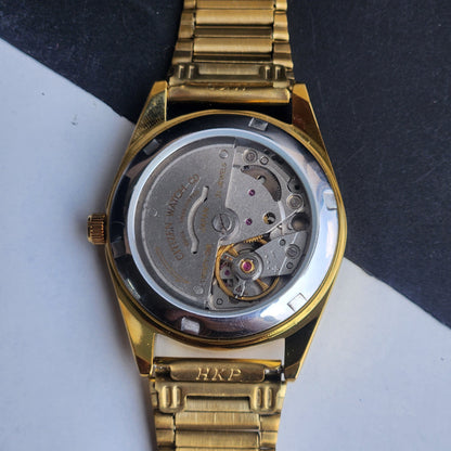 Vintage MOD Citizen Blue Face Automatic 21 Jewels Cal. 8200 35MM Fix Bezel Gold Plated Men's Wrist Watch I97