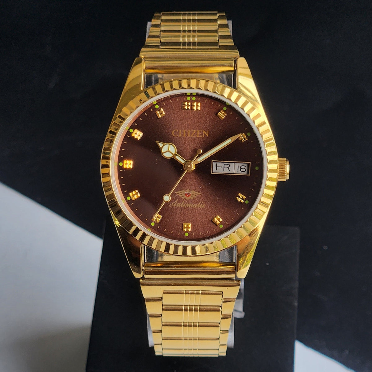 Vintage MOD Citizen Brown Face Automatic 21 Jewels Cal. 8200 35MM Fix Bezel Gold Plated Men's Wrist Watch I98