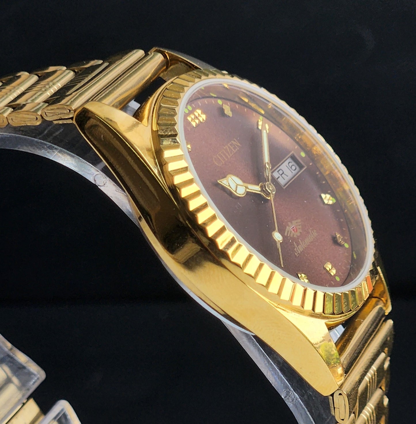 Vintage MOD Citizen Brown Face Automatic 21 Jewels Cal. 8200 35MM Fix Bezel Gold Plated Men's Wrist Watch I98