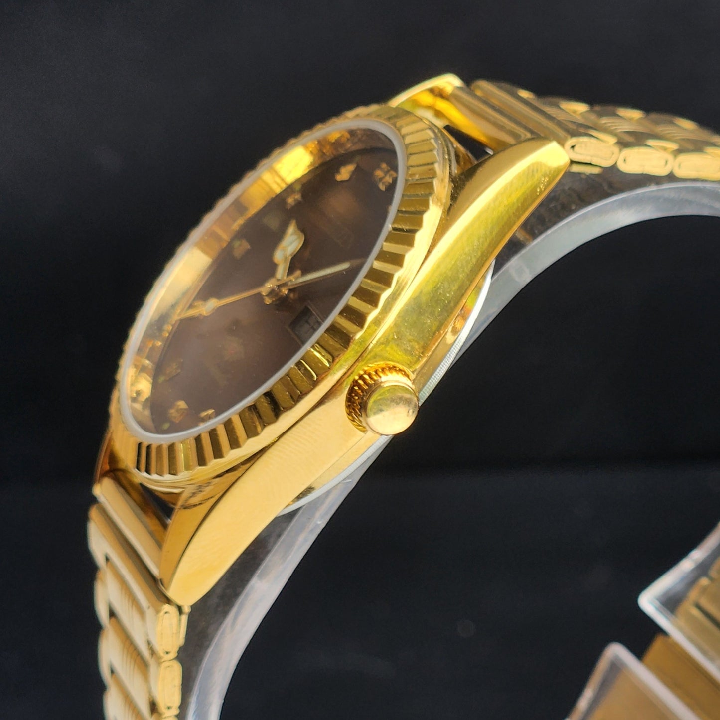 Vintage MOD Citizen Brown Face Automatic 21 Jewels Cal. 8200 35MM Fix Bezel Gold Plated Men's Wrist Watch I98