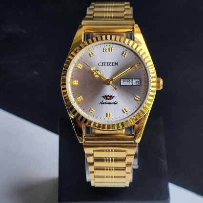 Vintage MOD Citizen Silver Face Automatic 21 Jewels Cal. 8200 35MM Fix Bezel Gold Plated Men's Wrist Watch I99
