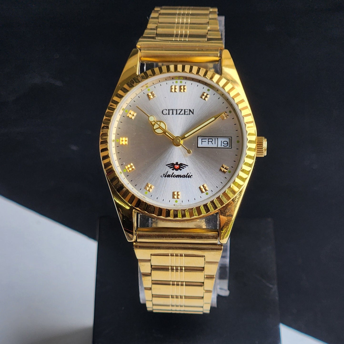 Vintage MOD Citizen Silver Face Automatic 21 Jewels Cal. 8200 35MM Fix Bezel Gold Plated Men's Wrist Watch I99
