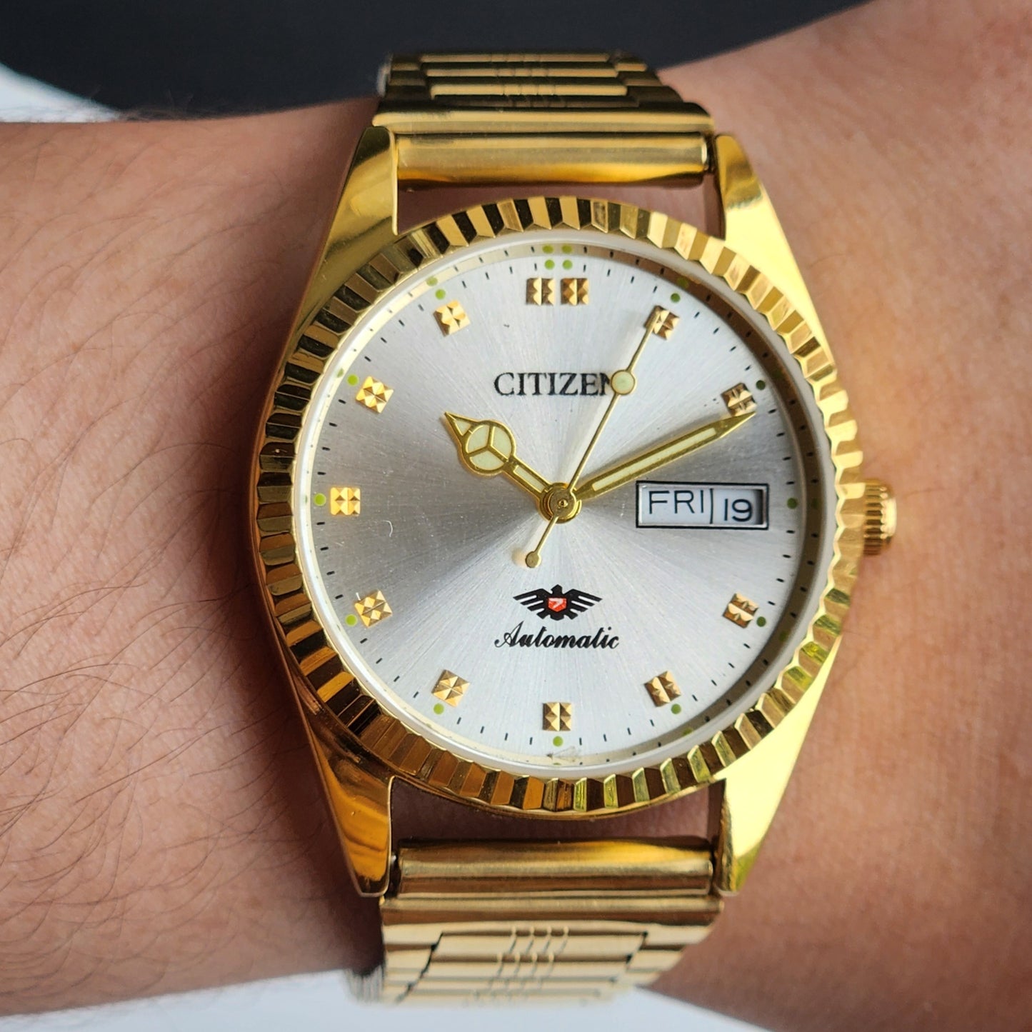 Vintage MOD Citizen Silver Face Automatic 21 Jewels Cal. 8200 35MM Fix Bezel Gold Plated Men's Wrist Watch I99