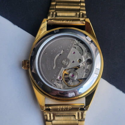 Vintage MOD Citizen Green Face Automatic 21 Jewels Cal. 8200 35MM Fix Bezel Gold Plated Men's Wrist Watch I100