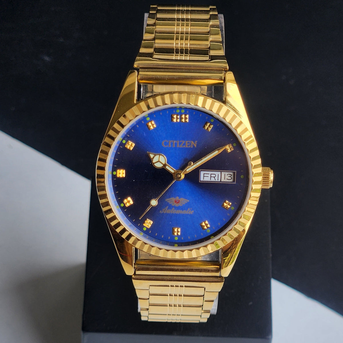 Vintage MOD Citizen Blue Face Automatic 21 Jewels Cal. 8200 35MM Fix Bezel Gold Plated Men's Wrist Watch J02